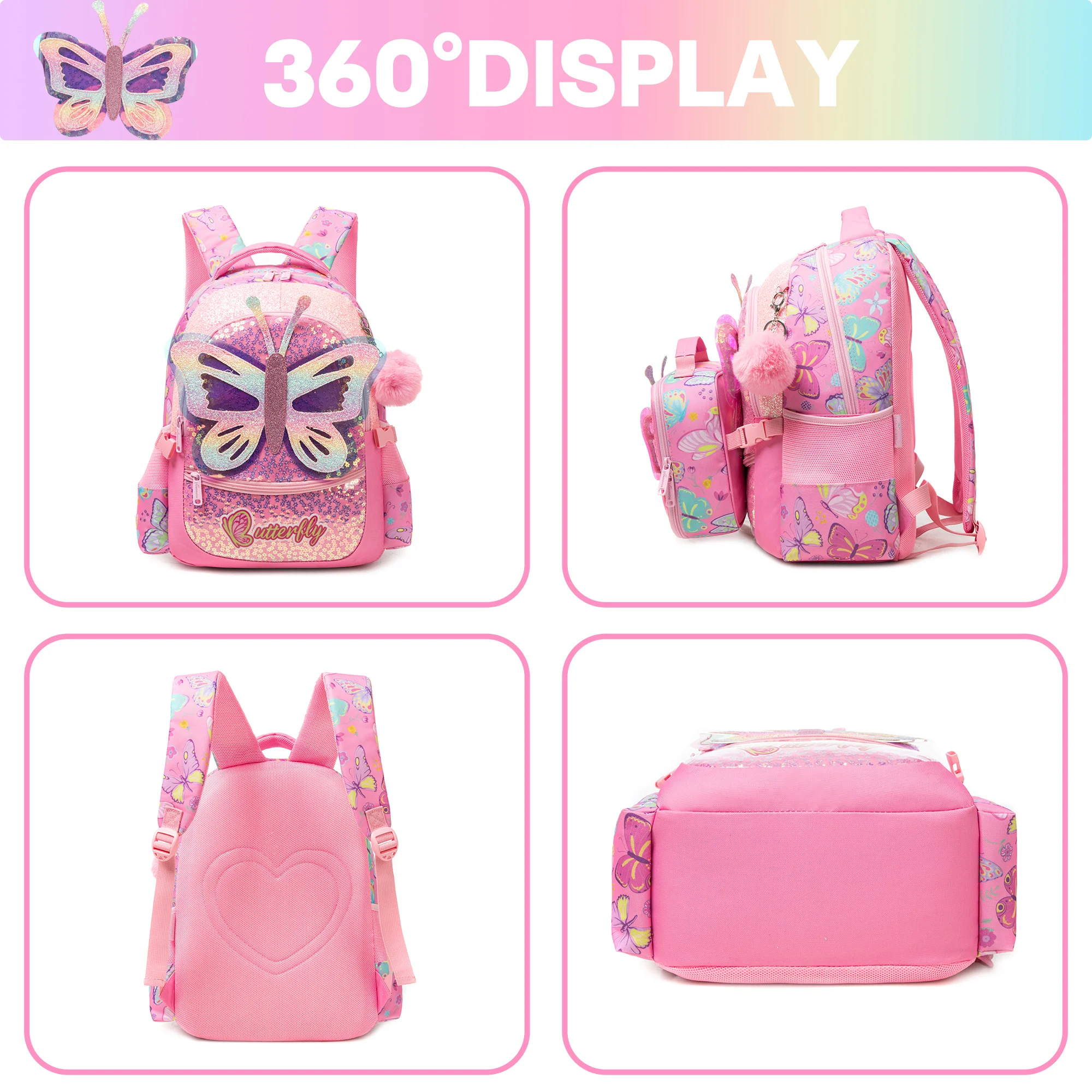 Fashionable and Cute new Children's Backpack with Large Capacity and Lightweight with Lunch bag Pencil case Suitable for School