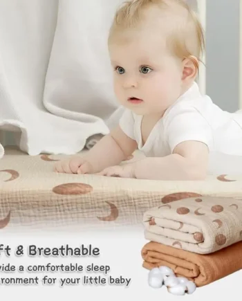 Pack of 2pcs Comfortable Baby Fitteds Sheet for Bassinet, 2-Layer Breathable Cotton Crib Mattress Sleeve Protectors