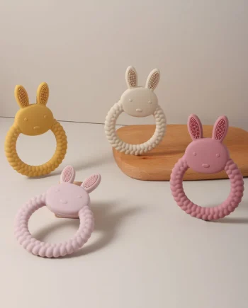 Cute Baby Rabbit Baby Toy Food Grade Safe Silicone Toothbrush bunny Teether Toy Teething Set