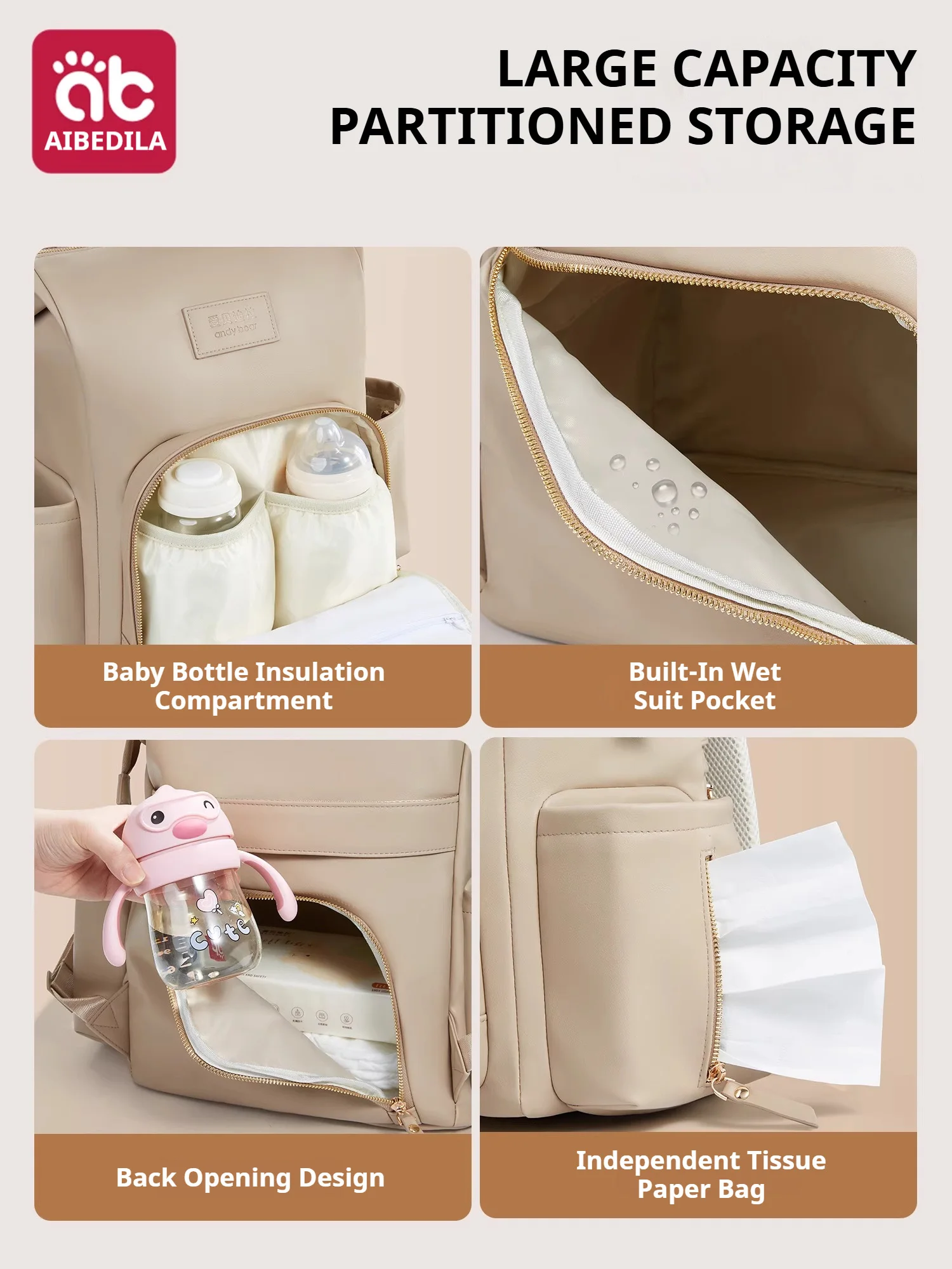 AIBEDILA Diaper Bag Backpack Women's Bag Backpack Baby Diaper Bag Maternity Backpack Kit Large Capacity Partition Shoulder Bag