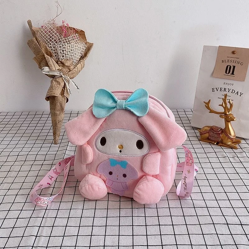 Sanrio Plush Bag Kawaii Cinnamoroll Handbag Tote Plushie Shoulder Messenger Bags Kuromi Hello Kitty Stuffed Makeup Backpack Gift