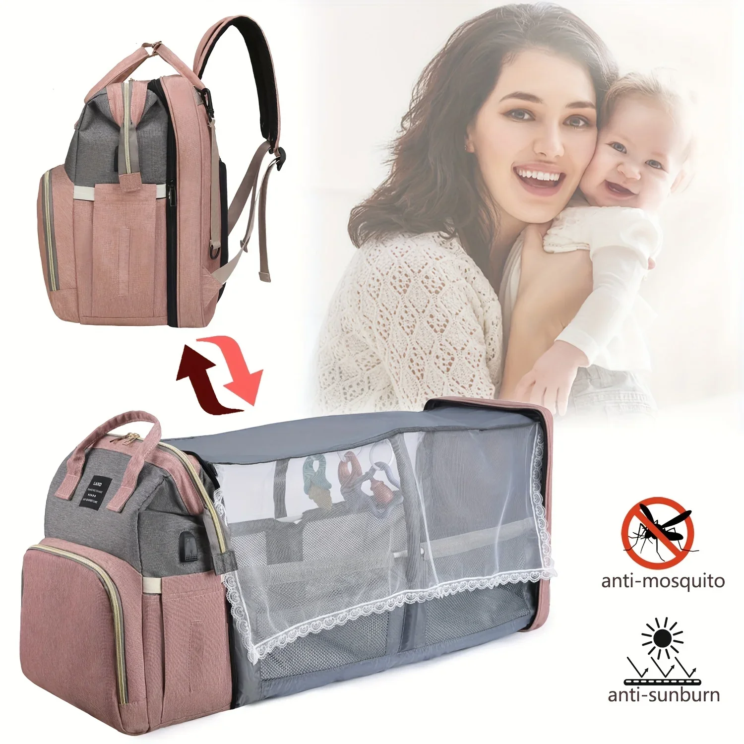 Folding Mommy Bag Lightweight Portable Folding Crib Bed Large-capacity Baby Backpack Female Mommy Outting Bag Mummy Bag