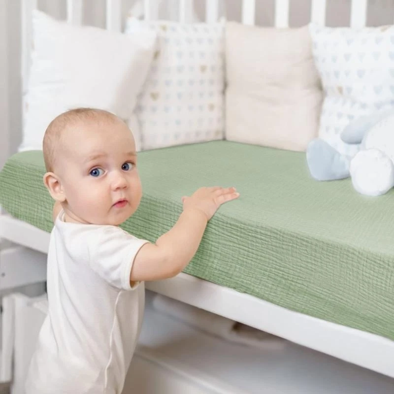 Baby Bed Fitted Sheet Mattress Protectors Cover Plain Color Protective Sleeve for Boy Girls Toddlers Essential Stuff