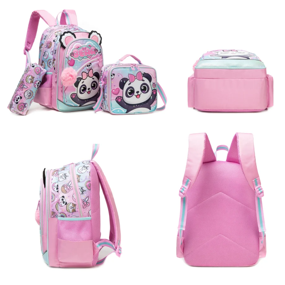 Backpack Set Girls Large Capacity Laptop Bookbag Lightweight Backpack with Lunch Bag Cute Backpacks for Kindergarten Elementary