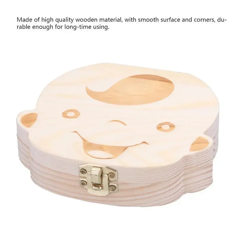 1/2pcs-Baby Tooth Box Spanish Wooden Kids Milk Teeth Organizer Storage Boys Girls Baby Souvenirs Gifts Keepsakes