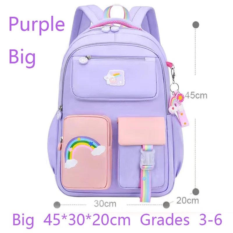 Primary High Class Backpack for Girls Macaron Color Blocking Kid Backpack Rainbow Zipper Large Capacity Teen Girl School Bag