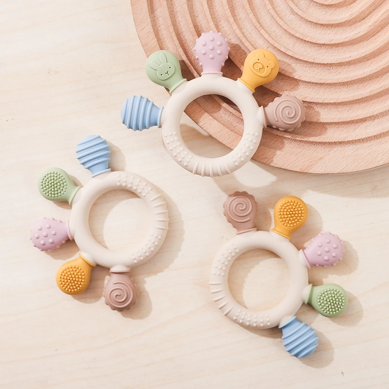 1pc Silicone Teether Baby 0 12 Months Teething Toys Teether Ring Silicone Baby Teether Toys for Toddler BPA Free Baby Toys Gifts