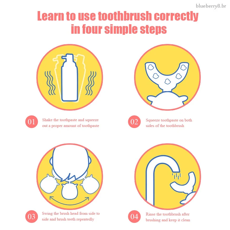 Children's U-shaped silicone toothbrush Manual toothbrush for baby's oral cleaning Cute bear pattern Candy-coloured toothbrush