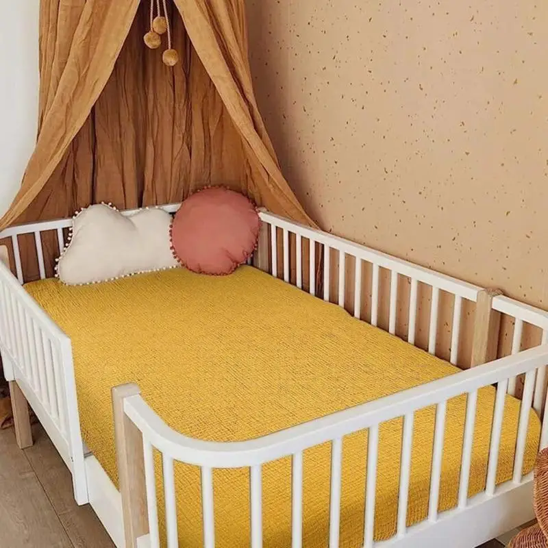 Toddlers Bed Fitted Sheet Solid Crib Protectors Removable Bed Sleeve