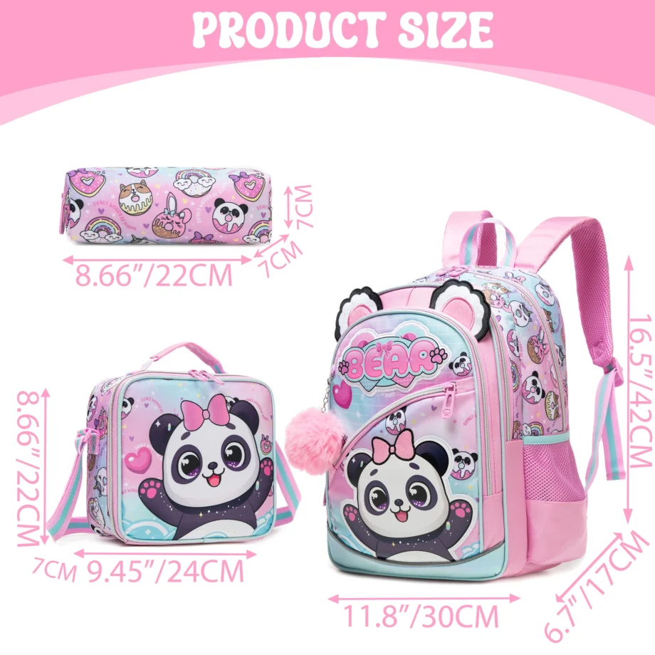 Backpack Set Girls Large Capacity Laptop Bookbag Lightweight Backpack with Lunch Bag Cute Backpacks for Kindergarten Elementary