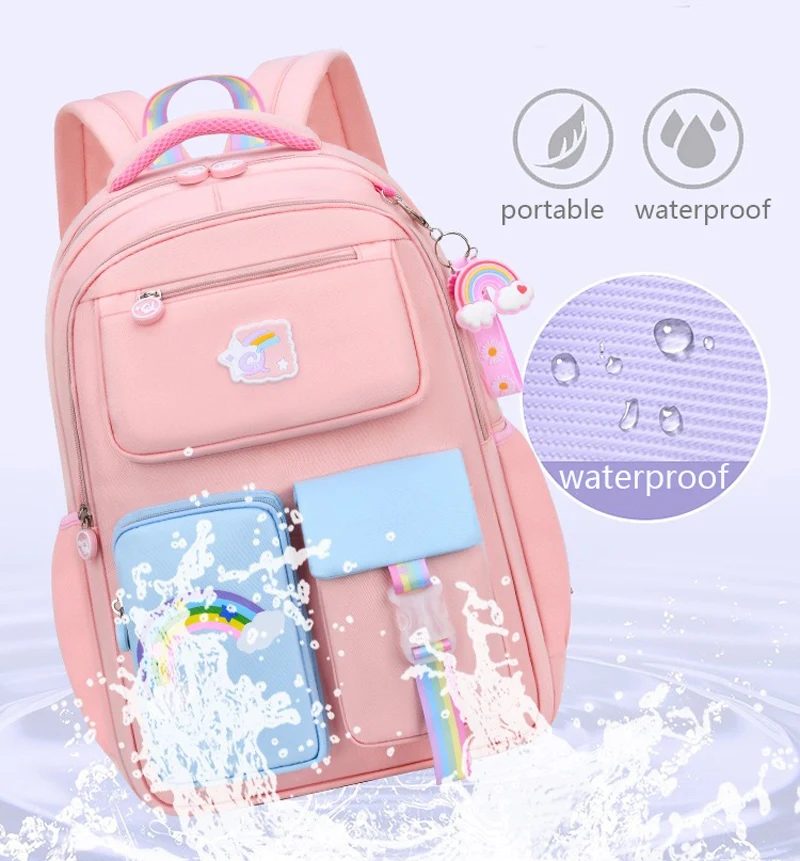 Primary High Class Backpack for Girls Macaron Color Blocking Kid Backpack Rainbow Zipper Large Capacity Teen Girl School Bag