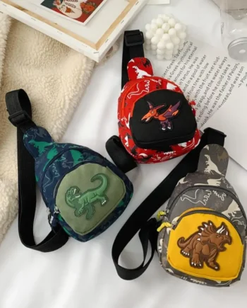 Outdoor Casual Bag Kids Chest Bag Cute Boys and Girls Small Dinosaur Pattern Unisex Zip