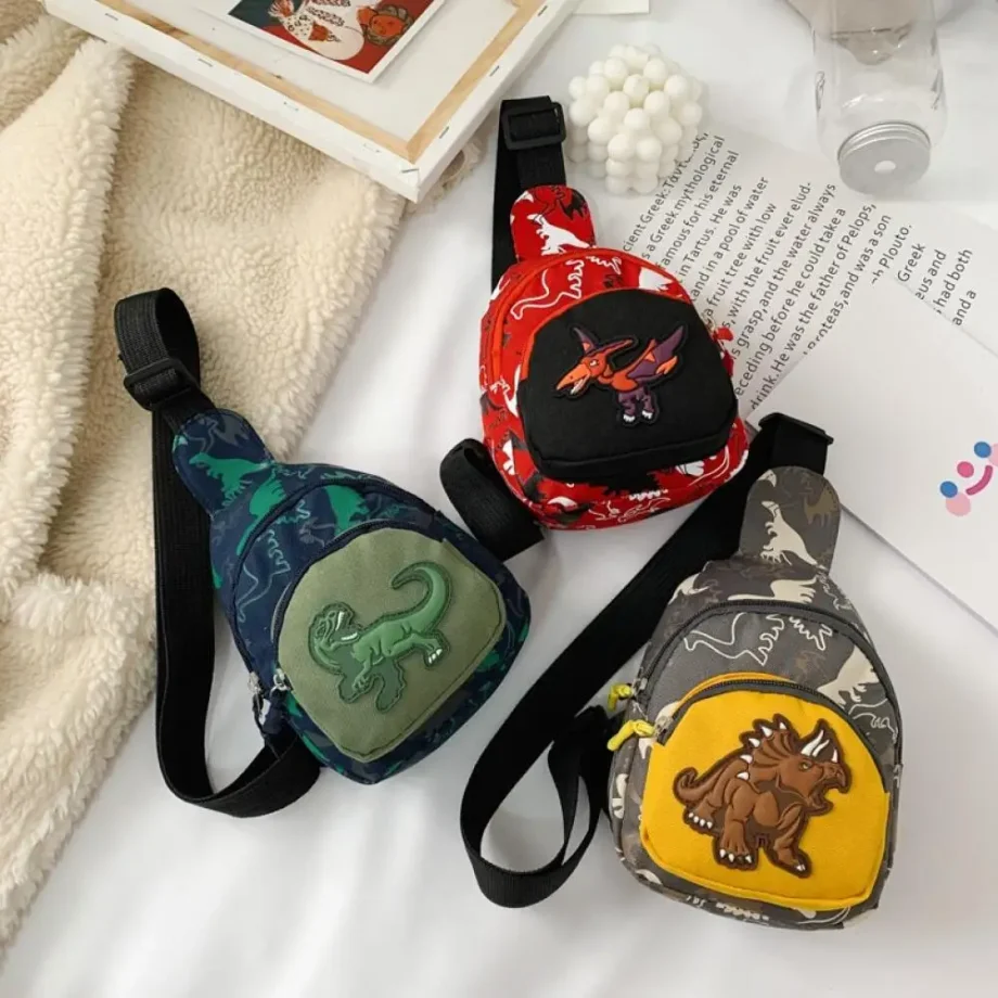 Outdoor Casual Bag Kids Chest Bag Cute Boys and Girls Small Dinosaur Pattern Unisex Zip