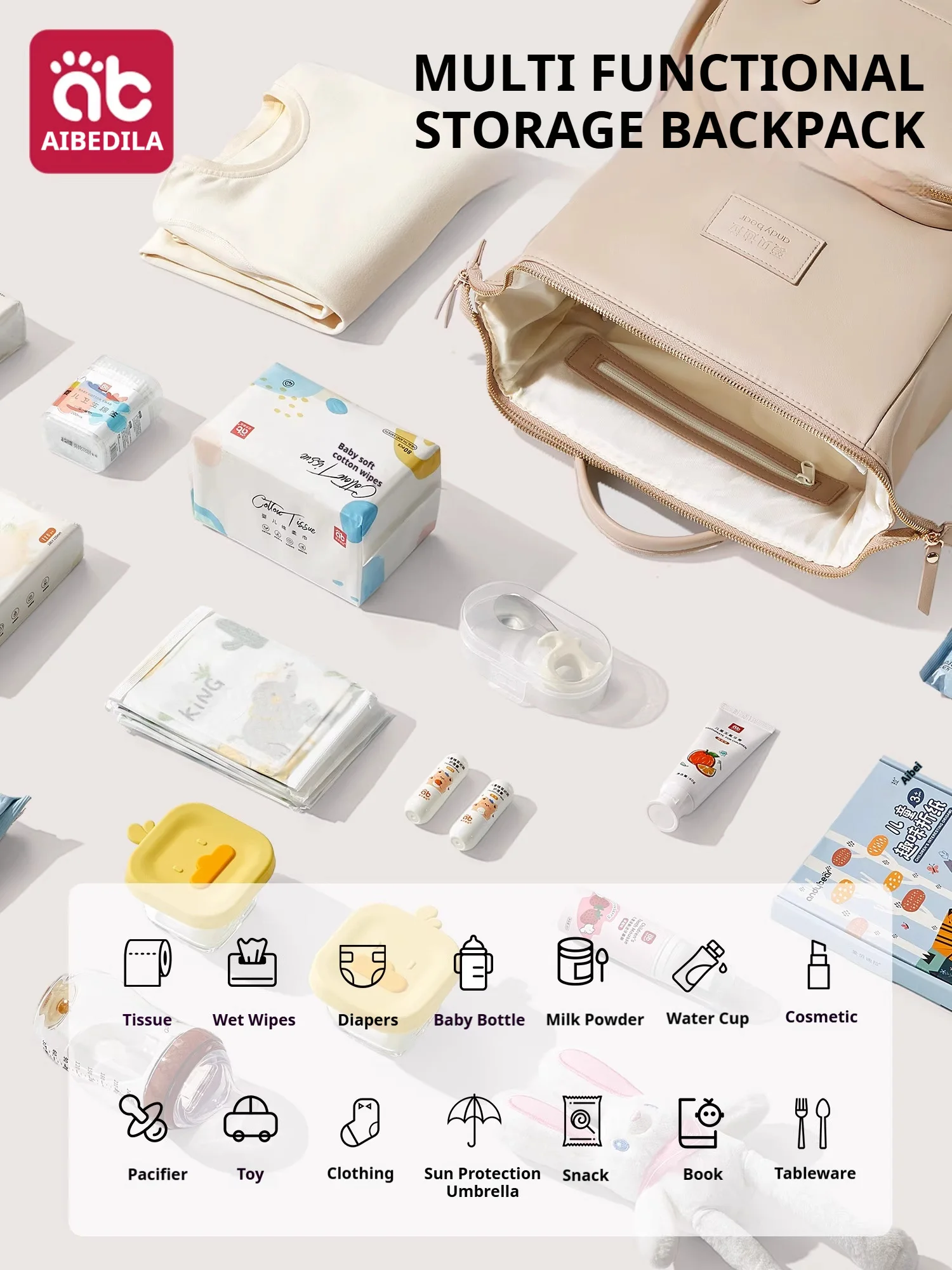 AIBEDILA Diaper Bag Backpack Women's Bag Backpack Baby Diaper Bag Maternity Backpack Kit Large Capacity Partition Shoulder Bag