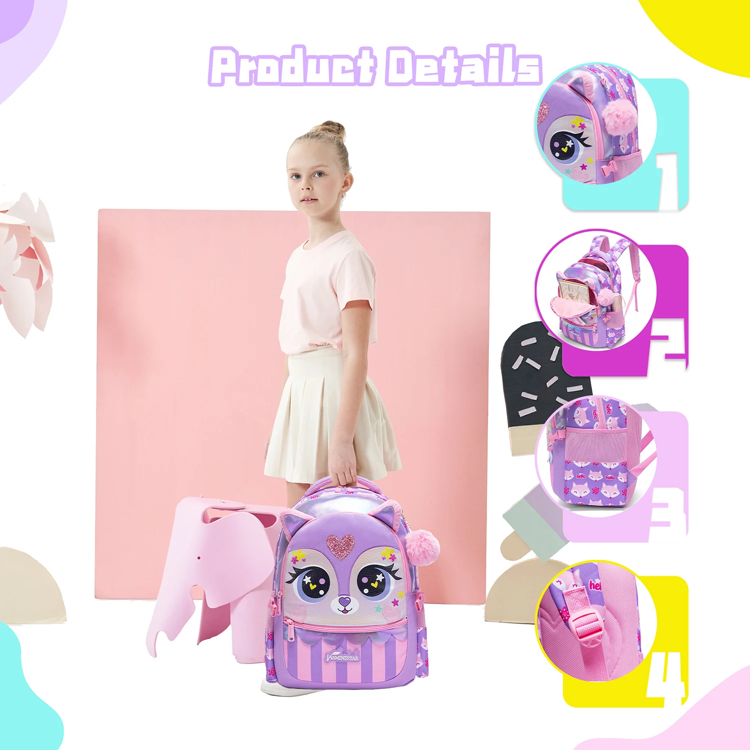 3PCS Kids Backpacks for Girls School Bag Cute Girls Backpacks Ages 8-10 with Lunch Box Pencil Case Bookbag Set
