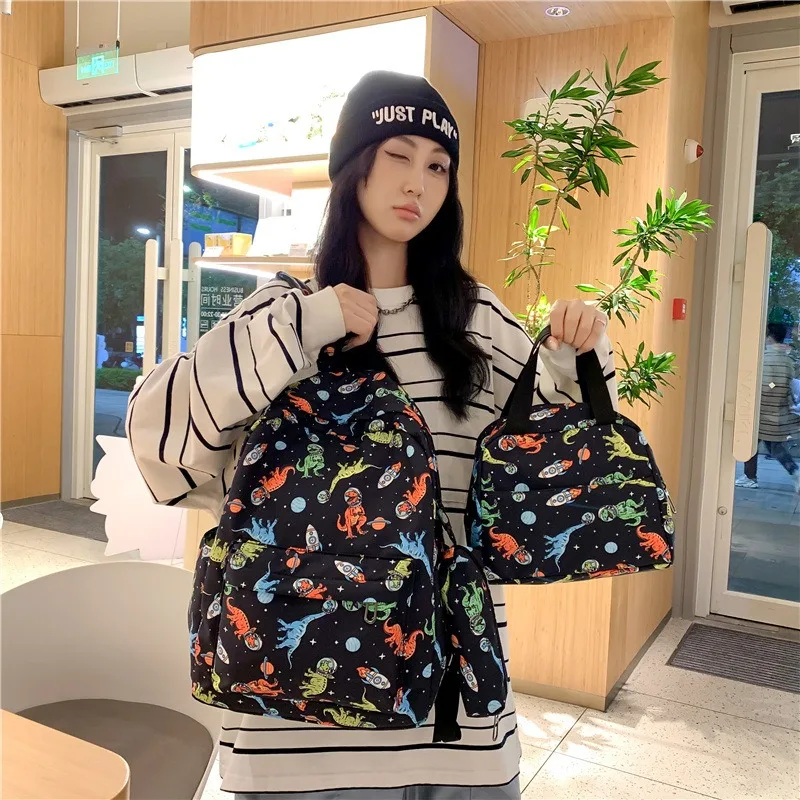 3PCS Dinosaur Backpack Set with Lunch Box Pencil Case Woman Dino School Bag Cute Bookbag Set for Kids Girls Boys Adults College