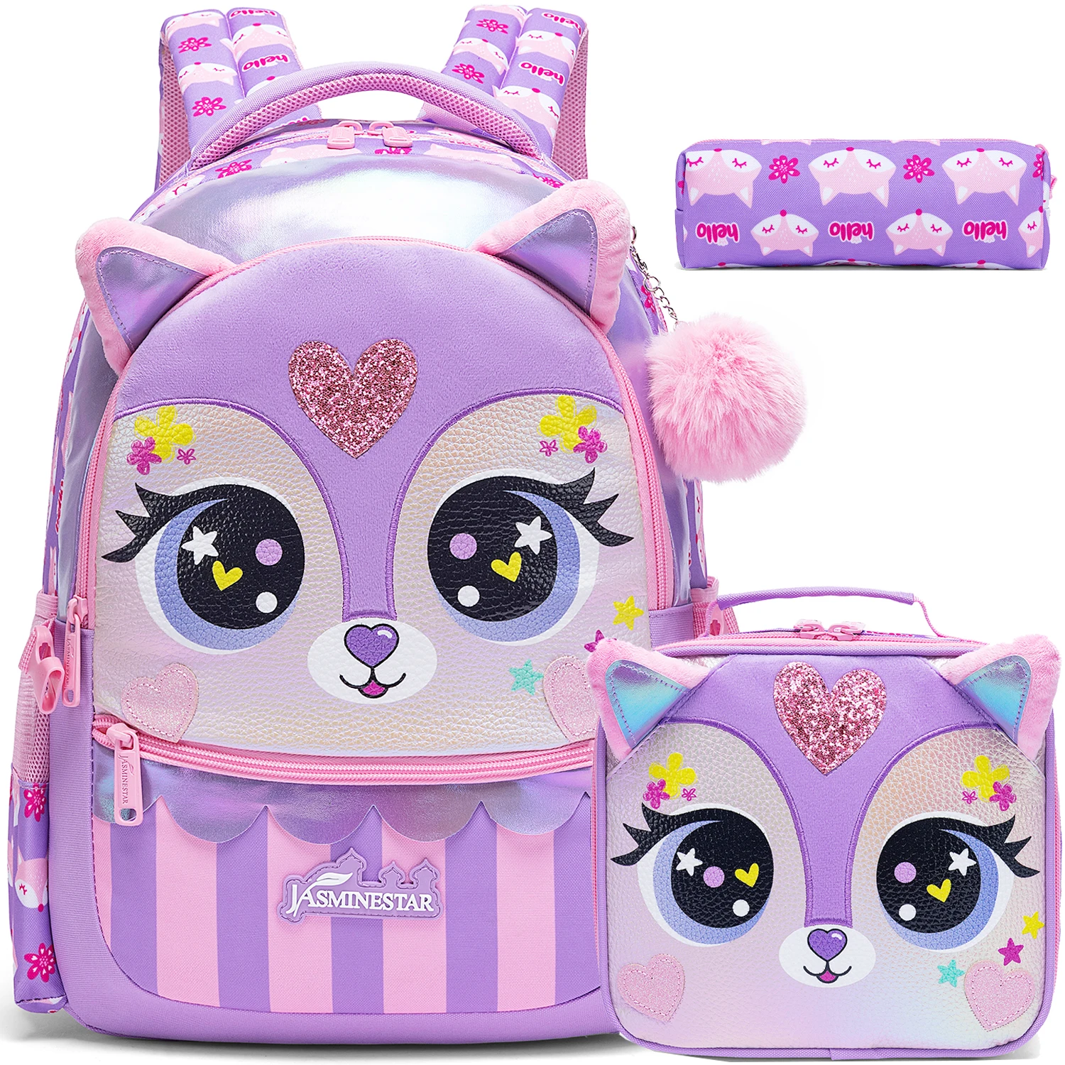 3PCS Kids Backpacks for Girls School Bag Cute Girls Backpacks Ages 8-10 with Lunch Box Pencil Case Bookbag Set
