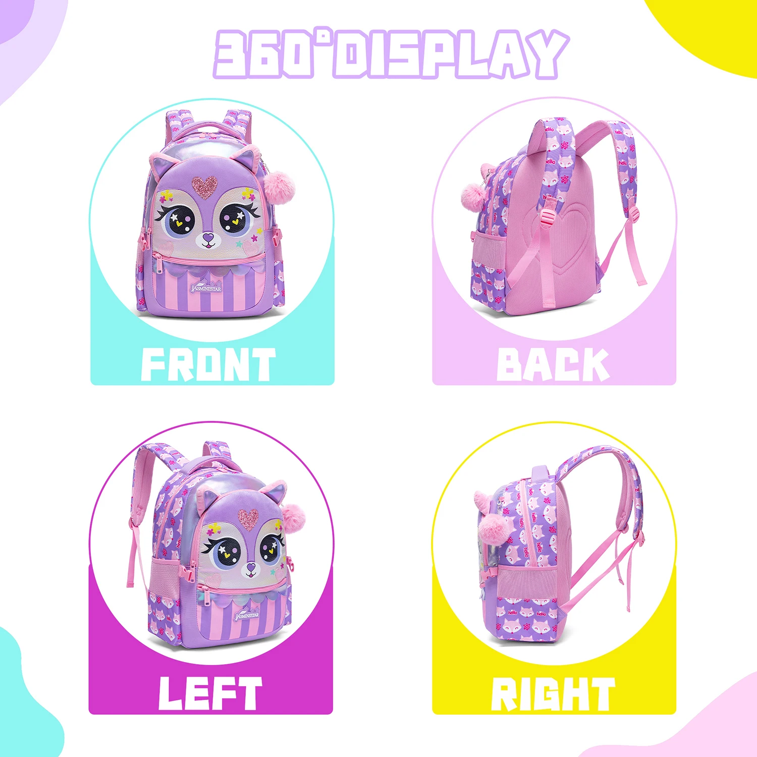 3PCS Kids Backpacks for Girls School Bag Cute Girls Backpacks Ages 8-10 with Lunch Box Pencil Case Bookbag Set