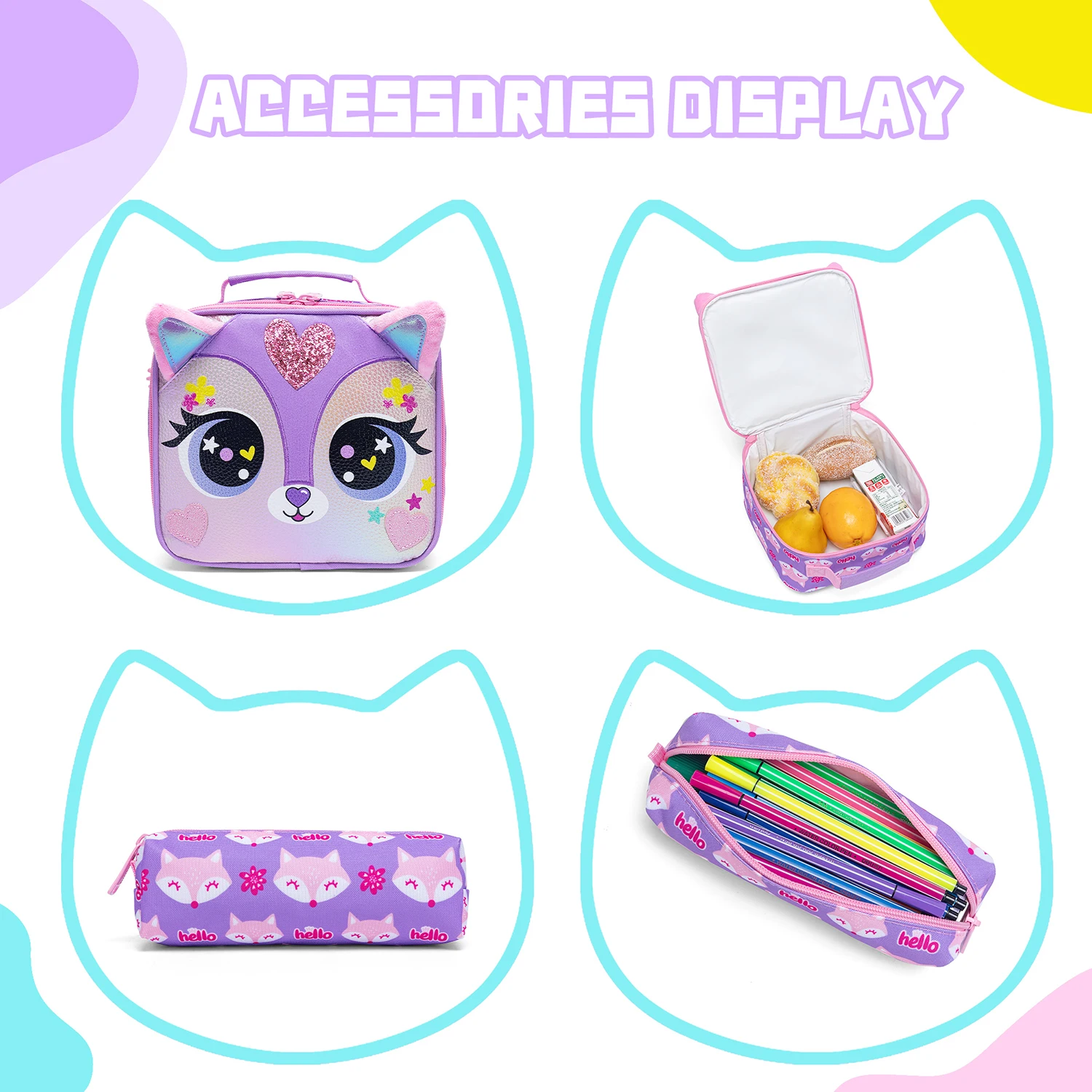 3PCS Kids Backpacks for Girls School Bag Cute Girls Backpacks Ages 8-10 with Lunch Box Pencil Case Bookbag Set