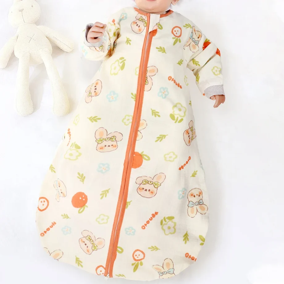Baby Sleeping Bag Removable Sleeves Thin Breathable Gauze Cotton 3-Ways Zipper Design For Children'S Sleeping Bags 0-24 Months