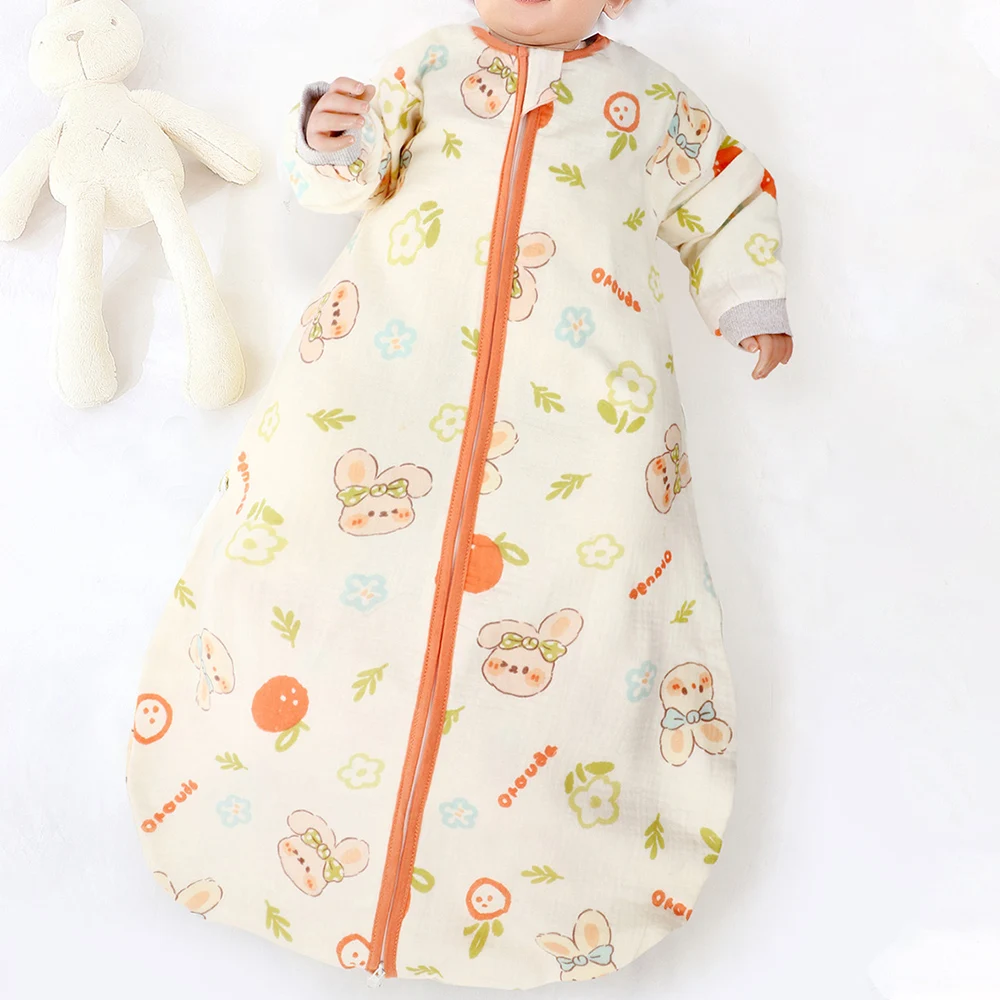 Baby Sleeping Bag Removable Sleeves Thin Breathable Gauze Cotton 3-Ways Zipper Design For Children'S Sleeping Bags 0-24 Months
