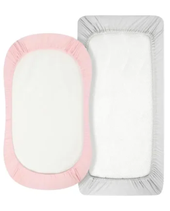 2-Pieces Breathable Baby Bassinet Sheets Removable Fitted Bassinet Sheet Changing Mat Cover for Newborn Infant Crib