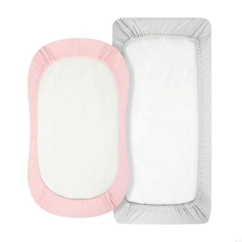 2-Pieces Breathable Baby Bassinet Sheets Removable Fitted Bassinet Sheet Changing Mat Cover for Newborn Infant Crib