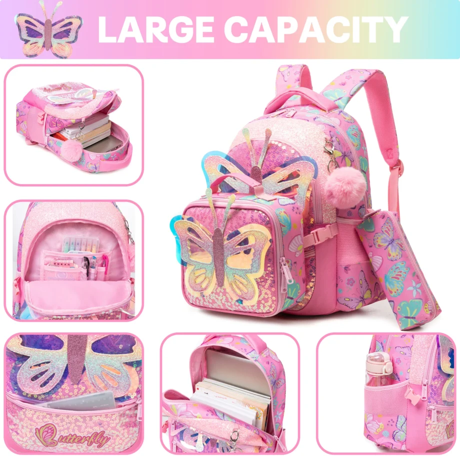 Fashionable and Cute new Children's Backpack with Large Capacity and Lightweight with Lunch bag Pencil case Suitable for School