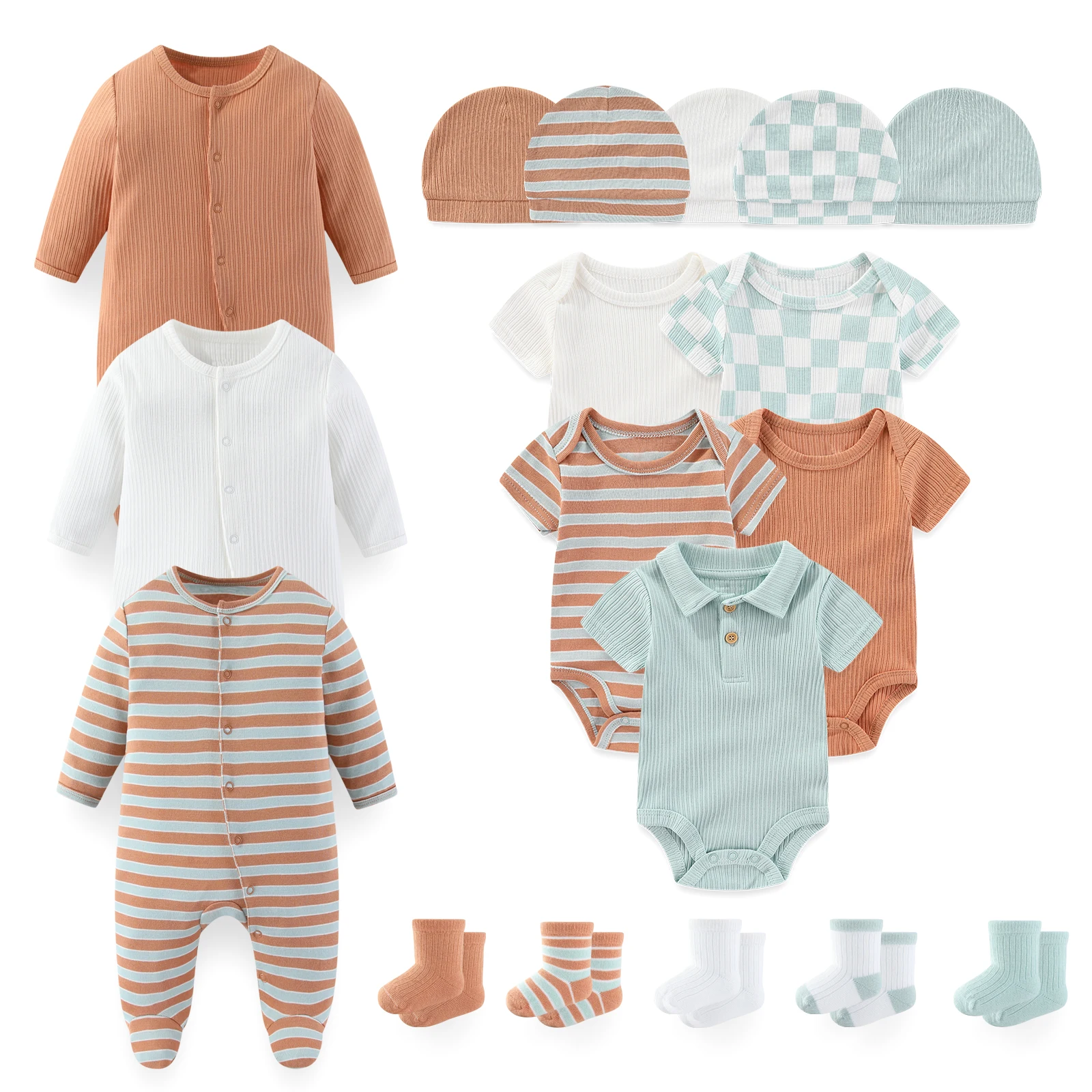 18-Piece Cute Baby Clothing Set 0-12 Months Newborn Bodysuits+Rompers+Hats+Socks Suit Four Seasons Infant Boy Girl Outfits