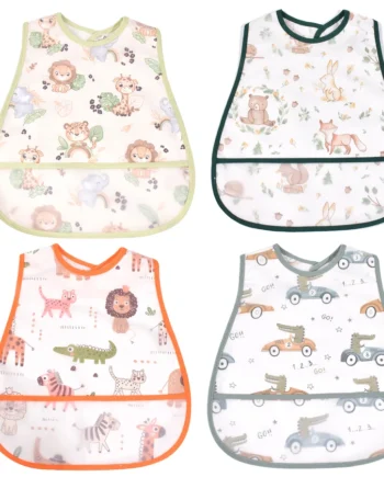 4Pcs/Set Cute Cartoon Pattern EVA Baby Bibs Adjustable Dirt Proof Waterproof Baby Bibs Big Pocket Burp Cloths for Girls Boys