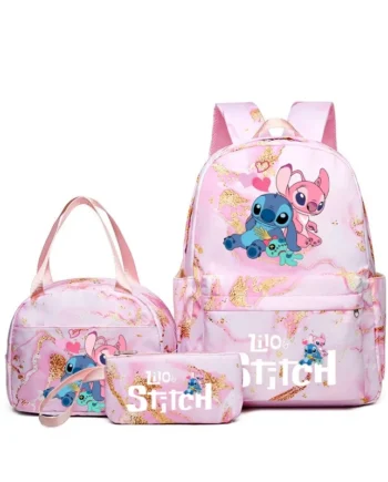 Lilo & Stitch Anime Print Backpack Set With Lunch Bag And Pencil Bag, Large Capacity Lightweight And Breathable Outdoor Knapsack