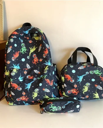 3PCS Dinosaur Backpack Set with Lunch Box Pencil Case Woman Dino School Bag Cute Bookbag Set for Kids Girls Boys Adults College