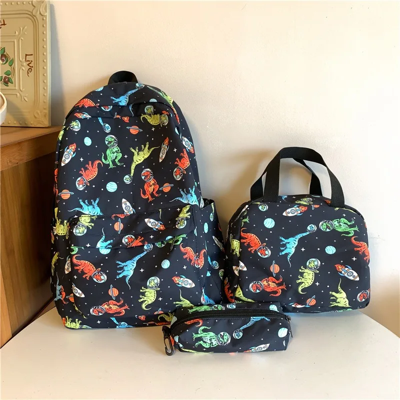 3PCS Dinosaur Backpack Set with Lunch Box Pencil Case Woman Dino School Bag Cute Bookbag Set for Kids Girls Boys Adults College