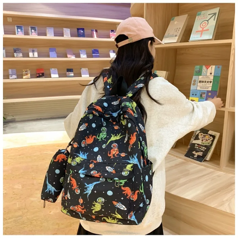 3PCS Dinosaur Backpack Set with Lunch Box Pencil Case Woman Dino School Bag Cute Bookbag Set for Kids Girls Boys Adults College