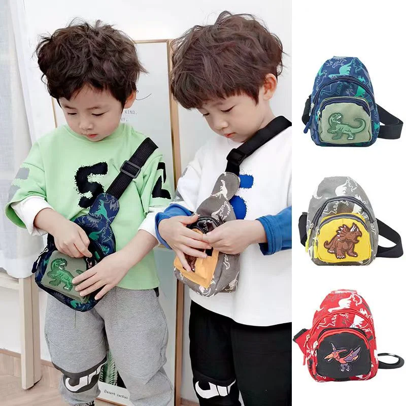 Outdoor Casual Bag Kids Chest Bag Cute Boys and Girls Small Dinosaur Pattern Unisex Zip