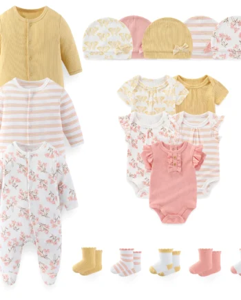 18-Piece Cute Baby Clothing Set 0-12 Months Newborn Bodysuits+Rompers+Hats+Socks Suit Four Seasons Infant Boy Girl Outfits