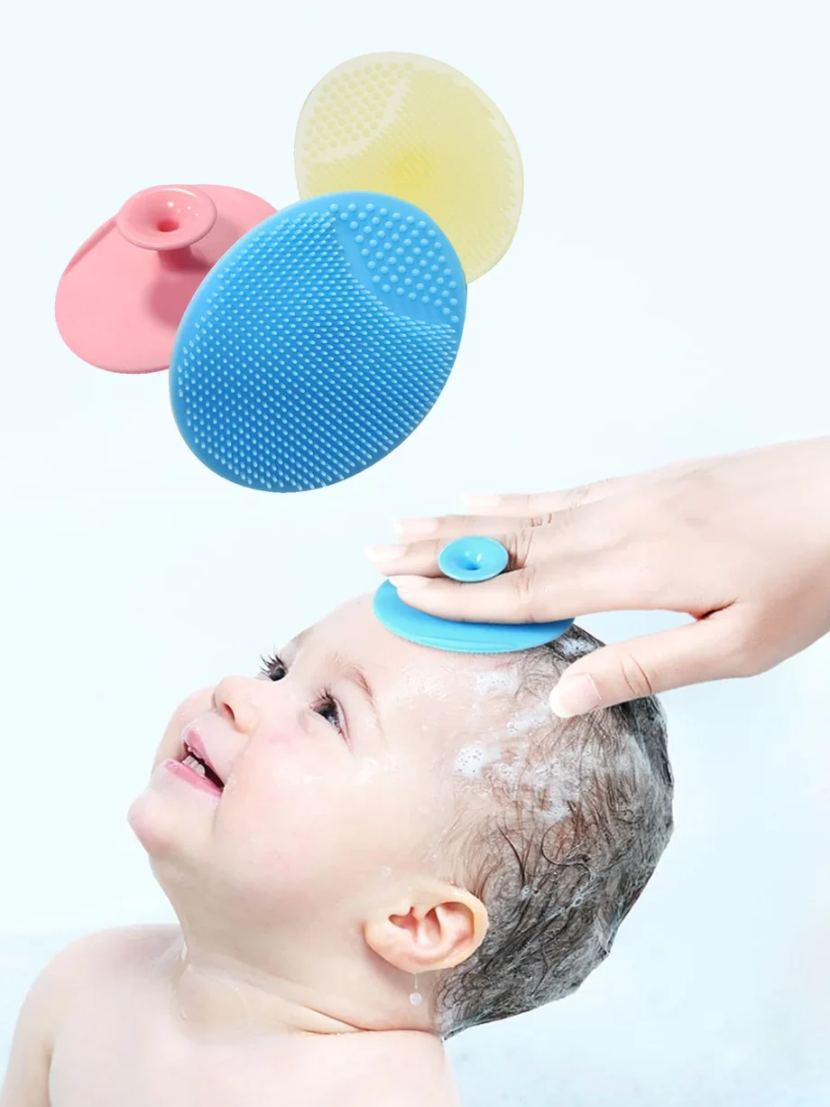 3 Pcs Baby silicone shampoo brush ellipse clean the head dirt soft and protect the scalp without damaging the hair