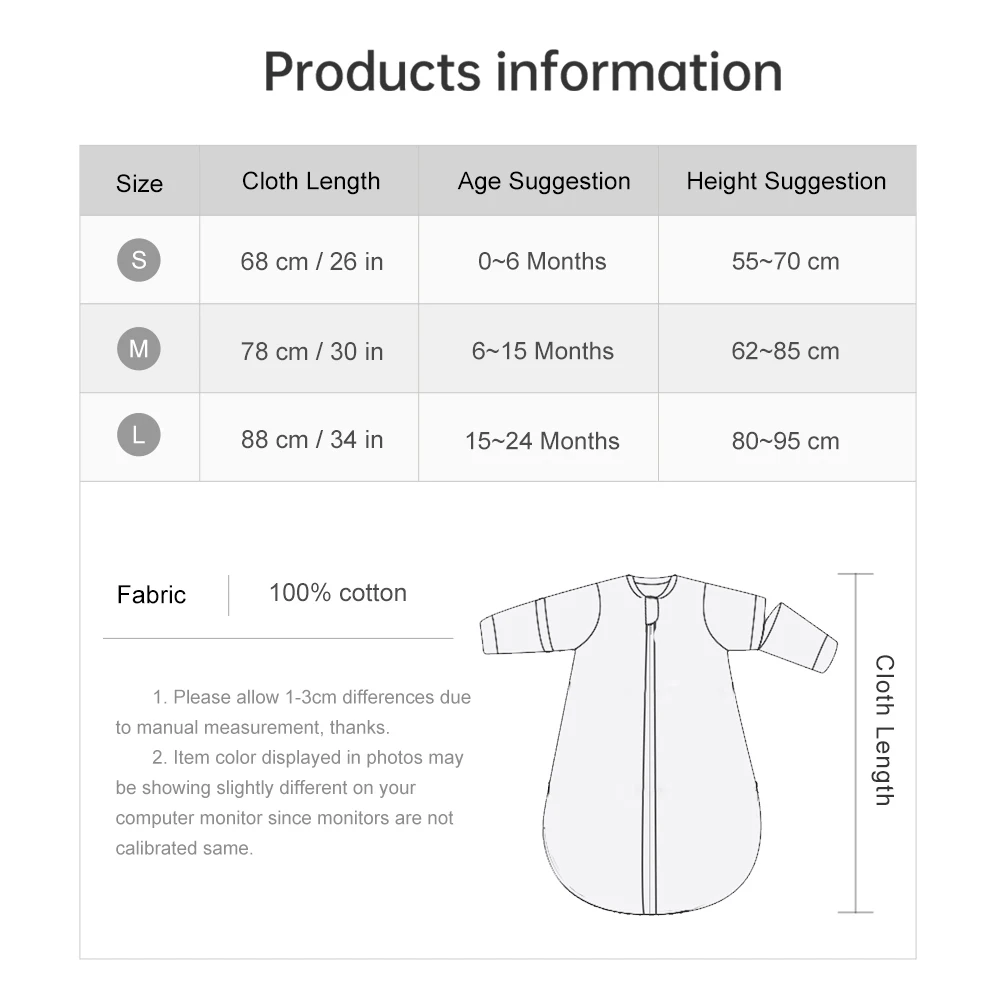 Baby Sleeping Bag Removable Sleeves Thin Breathable Gauze Cotton 3-Ways Zipper Design For Children'S Sleeping Bags 0-24 Months