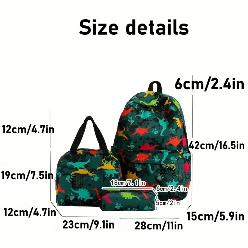 3PCS Dinosaur Backpack Set with Lunch Box Pencil Case Woman Dino School Bag Cute Bookbag Set for Kids Girls Boys Adults College