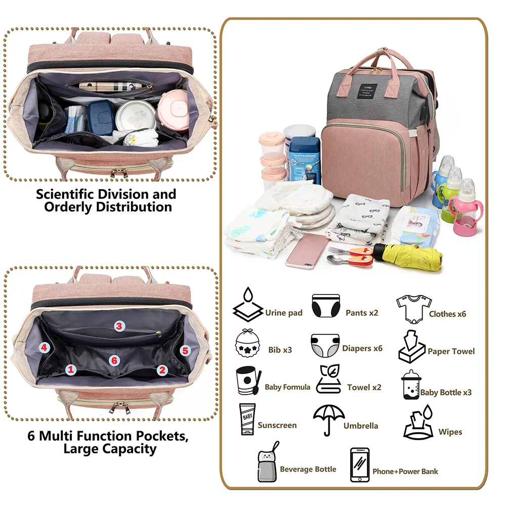 Folding Mommy Bag Lightweight Portable Folding Crib Bed Large-capacity Baby Backpack Female Mommy Outting Bag Mummy Bag