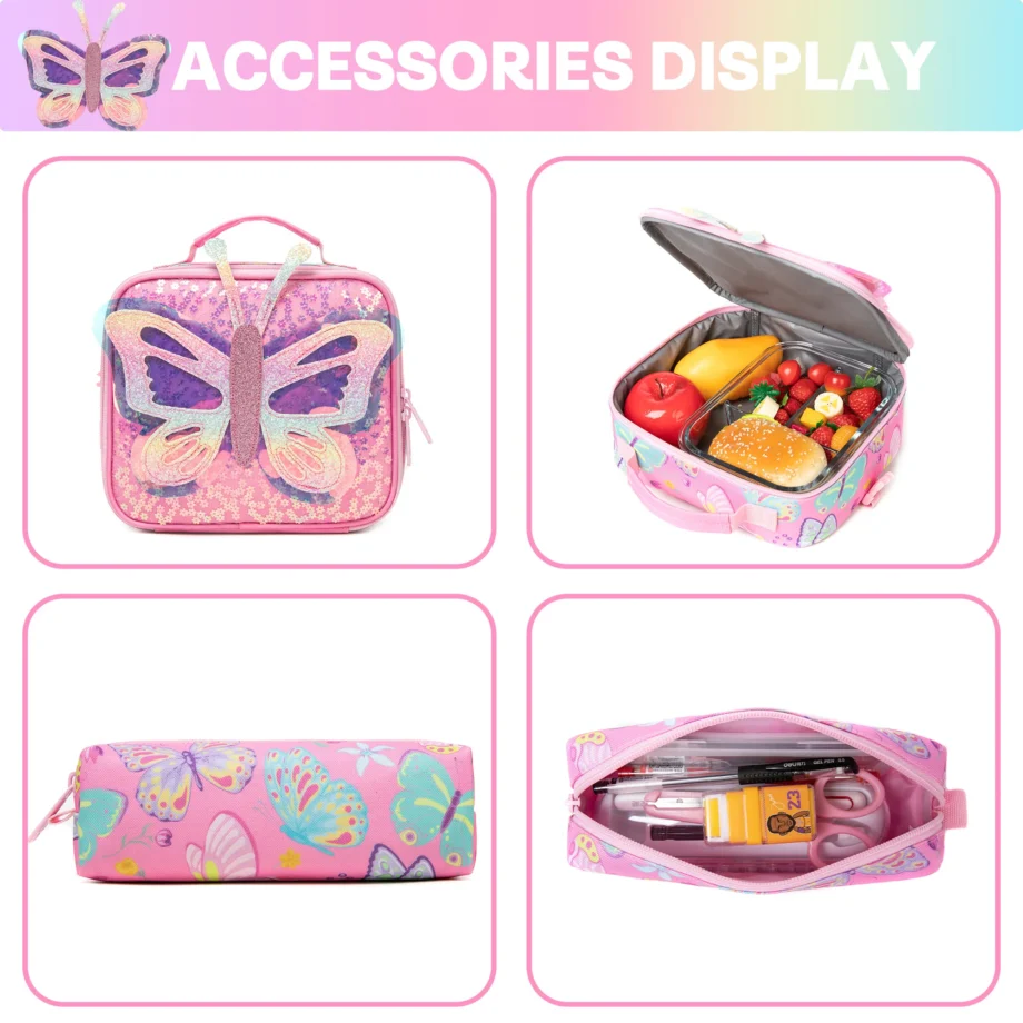 Fashionable and Cute new Children's Backpack with Large Capacity and Lightweight with Lunch bag Pencil case Suitable for School