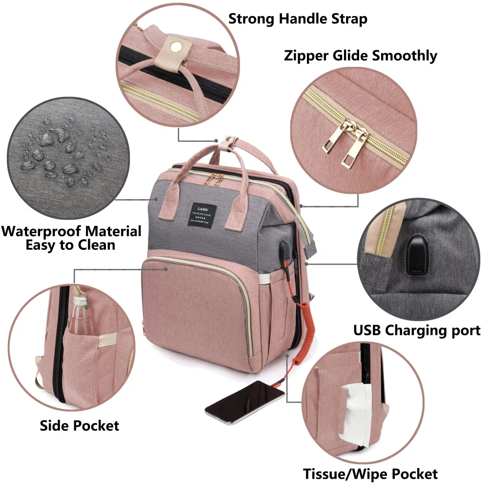 Folding Mommy Bag Lightweight Portable Folding Crib Bed Large-capacity Baby Backpack Female Mommy Outting Bag Mummy Bag