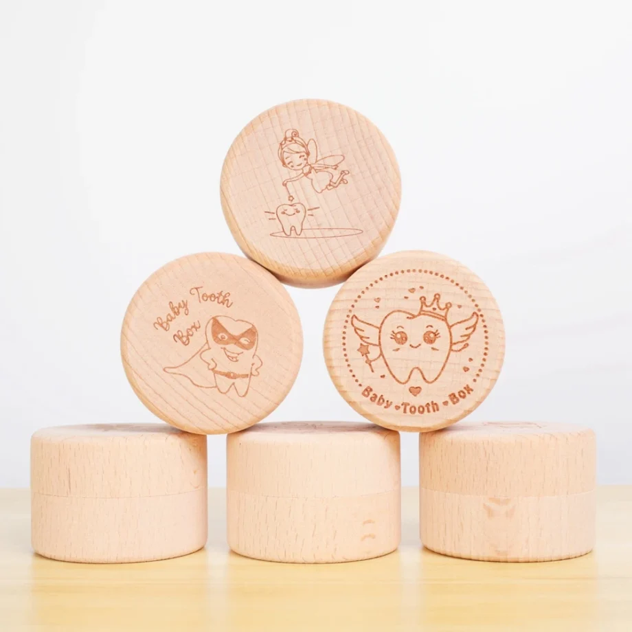 Personalized Baby Tooth Keepsake Box Wooden Tooth Fairy Box First Teeth Fairy Holder Storage for Boys and Girls Christening Gift