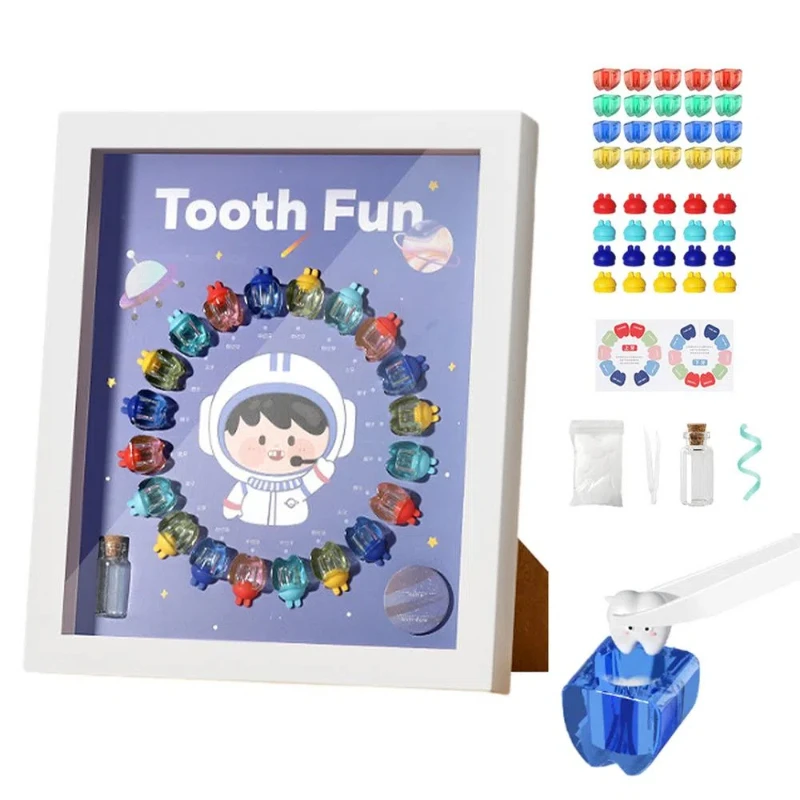 Cartoon Wooden Photo Frame Baby Tooth Box Organizer Kids Milk Teeth Storage Box Collect Case Souvenir Baby Accessorie