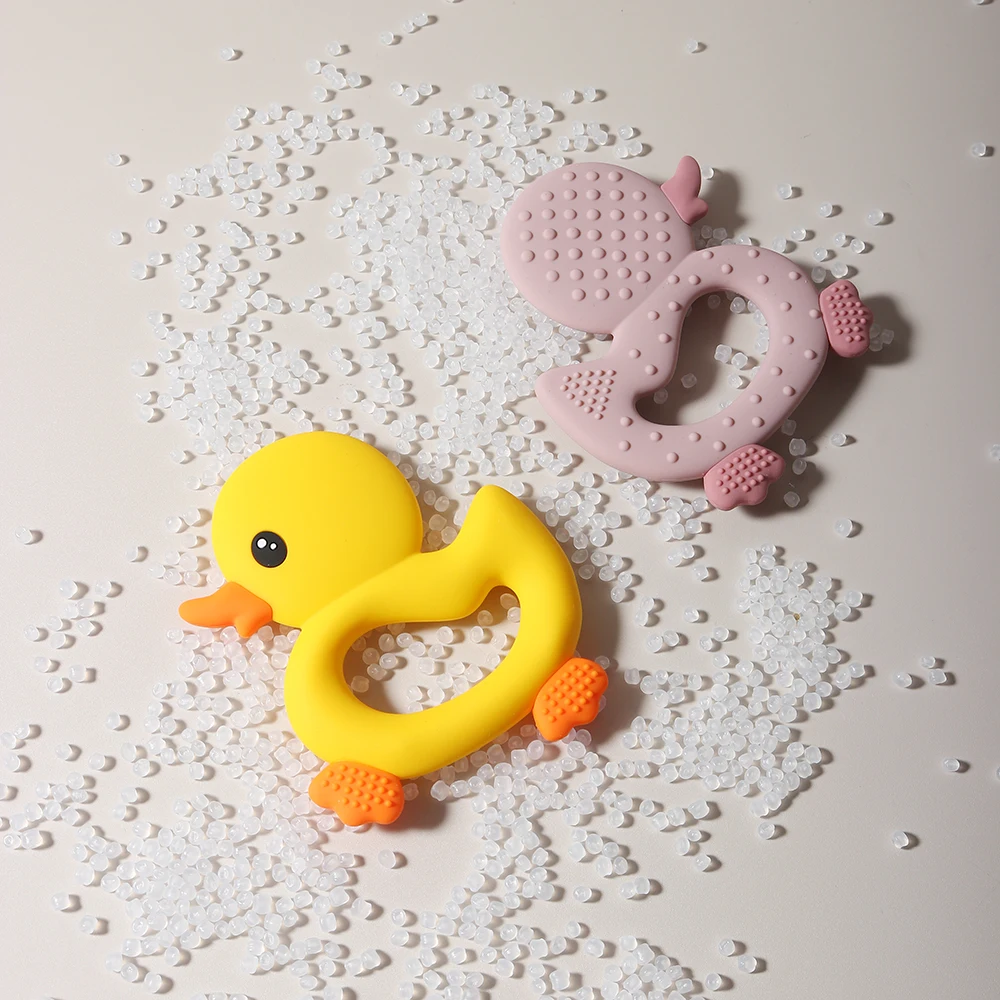 2025 Baby duck shape Teether cartoon swimming duck Silicone Teether Baby Toy Teething Accessories