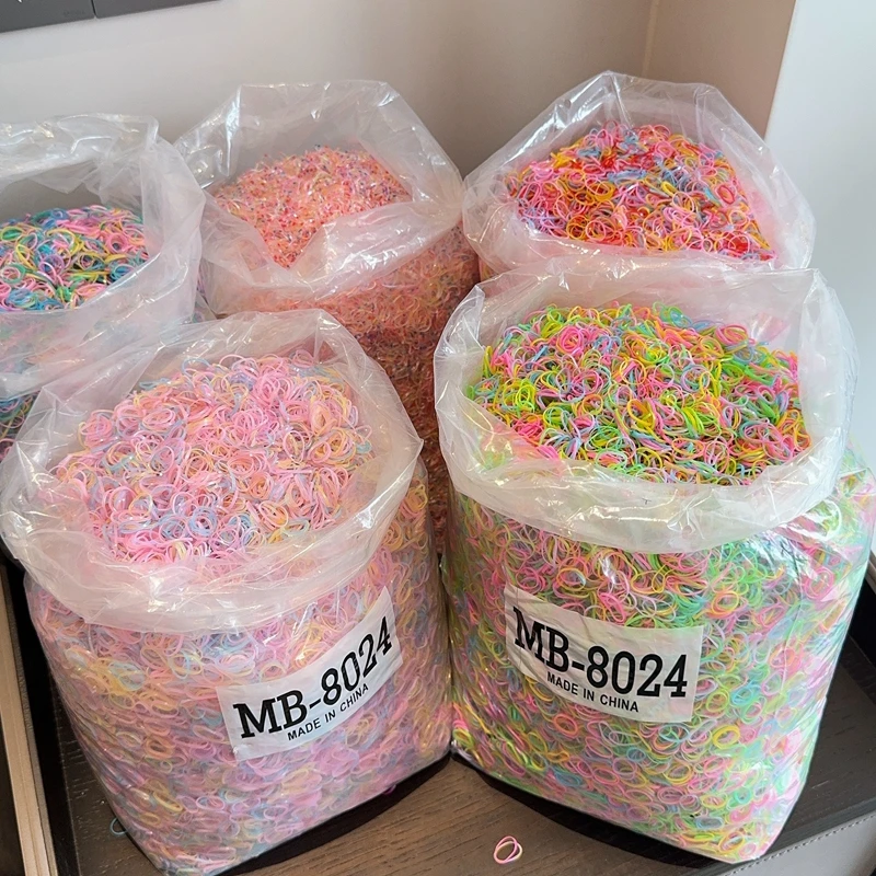 500Pcs/bag Girls Colourful Disposable Rubber Band Hair Ties Headband Children Ponytail Holder Bands Kids Hair Accessories